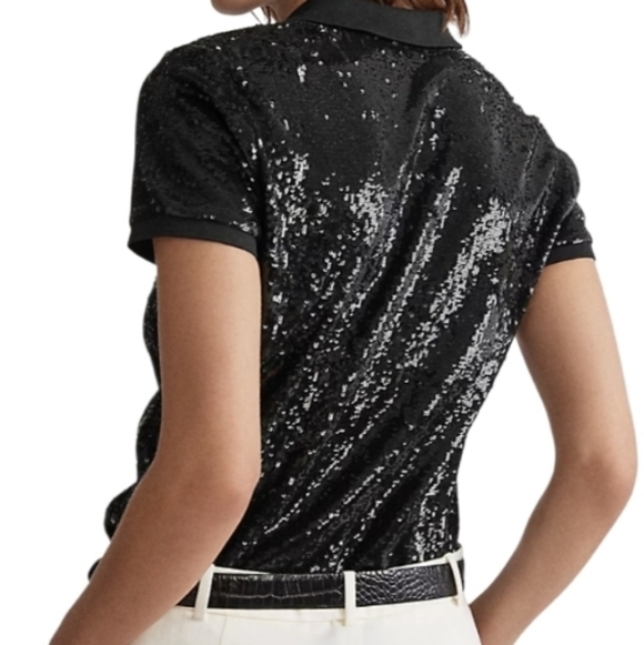 Ralph Lauren Black Sequin Short Sleeve Polo Women's - Picture 2 of 13